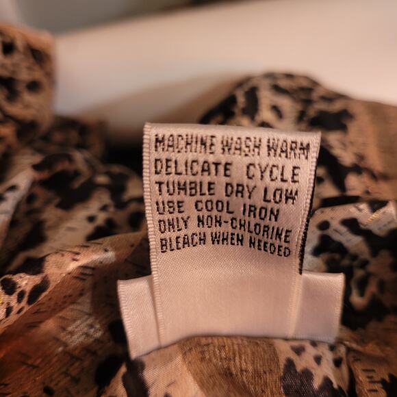 VNTG 80s NICOLA Metallic Leopard Liquid Blouse Sz 6 Mock Neck Sheer Party Top - Picture 10 of 10